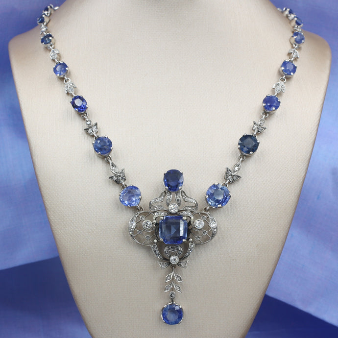 Natural Ceylon Sapphire and Diamond Necklace c1910