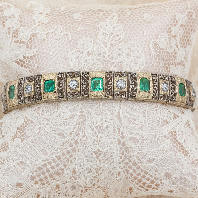 Emerald and Old Mine Diamond Bracelet c. 1890