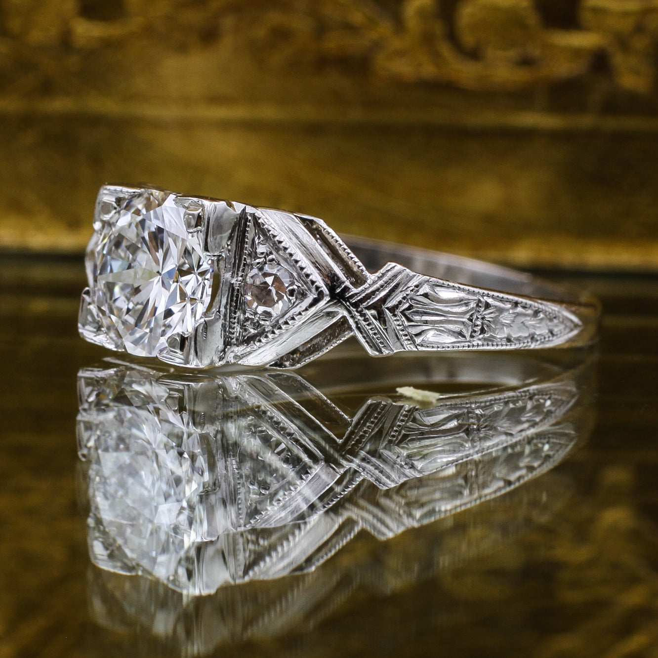 c1930 Handmade Deco Platinum .72 carat Diamond Ring