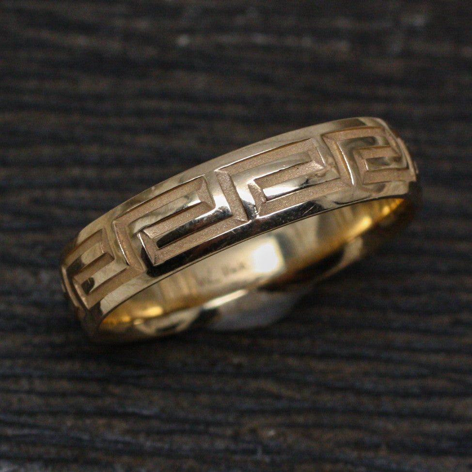 Greek Key Design Gold Band – Pippin Vintage Jewelry - Main Image