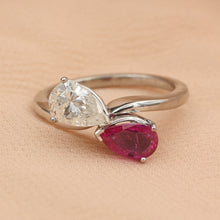 Kissing Pears Diamond and Ruby Ring c1950