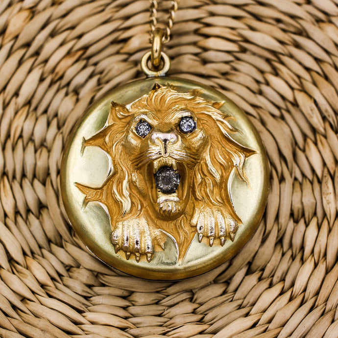 c1880 Rare Gold-filled and Paste Lion Locket