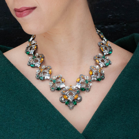 Runway Glass Crystal Statement Necklace c1950