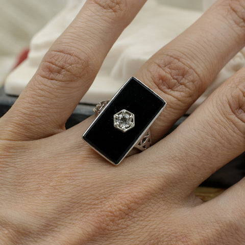 c1900 Onyx and Old Mine Diamond Ring
