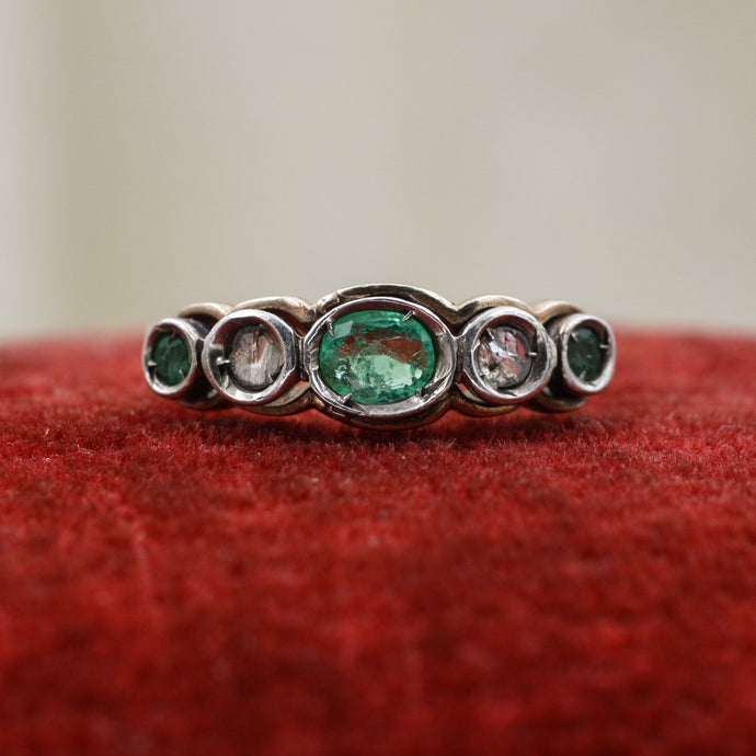 Georgian Topped Emerald and Diamond Band