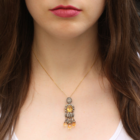 Georgian Revival Citrine and Diamond Pendant c1910-30