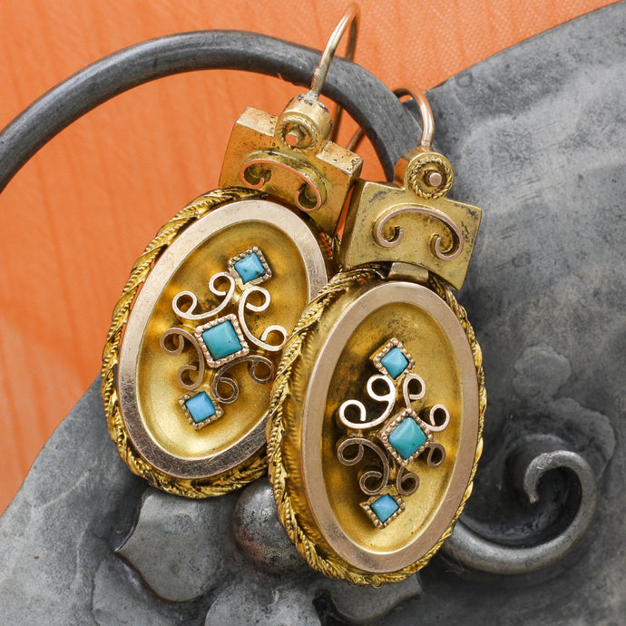 Victorian Persian Turquoise and Gold Dangle Earrings