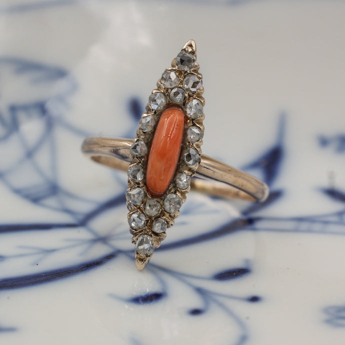 c1890 Coral and Diamond Navette