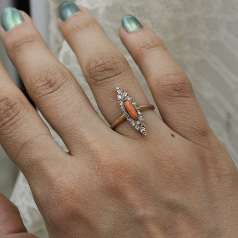 c1890 Coral and Diamond Navette