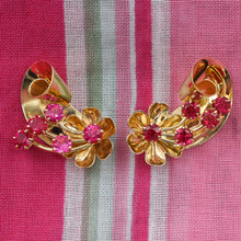 Retro Ruby Flower Earrings c1940
