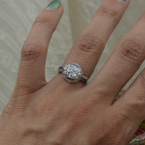 1920s Platinum 1.12ct Certified Diamond Bow Detail Ring