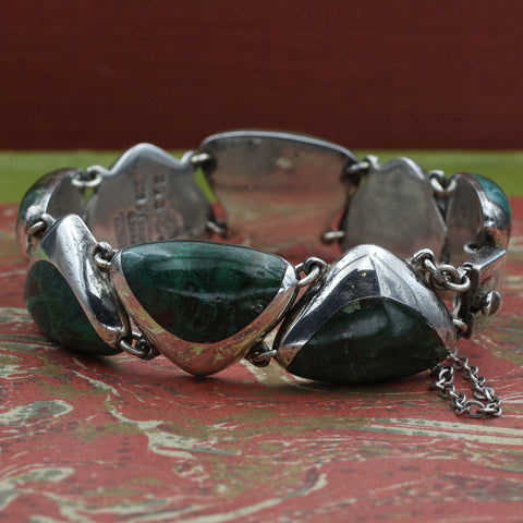 Midcentury Ledesma Taxco Malachite Bracelet