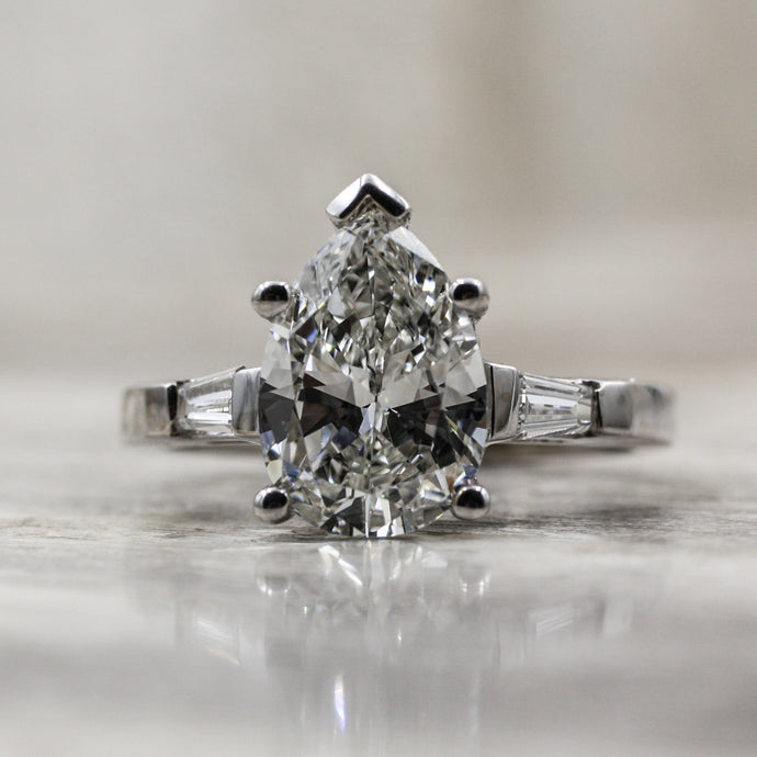 1950s 2.70ct Pear Cut Diamond Ring