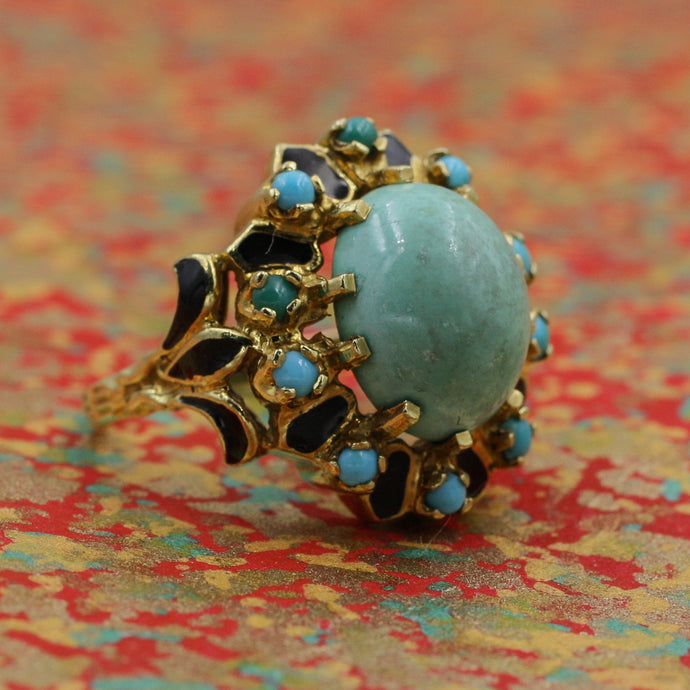 1930s-50s Turquoise and Enamel Cocktail Ring