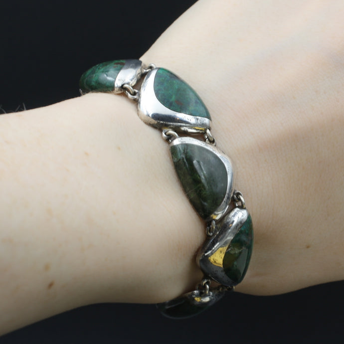 Midcentury Ledesma Taxco Malachite Bracelet