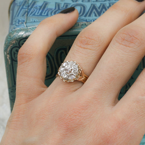 1860s Rose Cut Diamond Cluster Ring