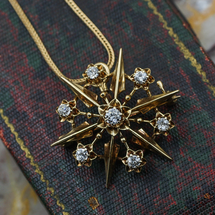 c1880 Old Mine Cut Diamond Star Pendant/Pin