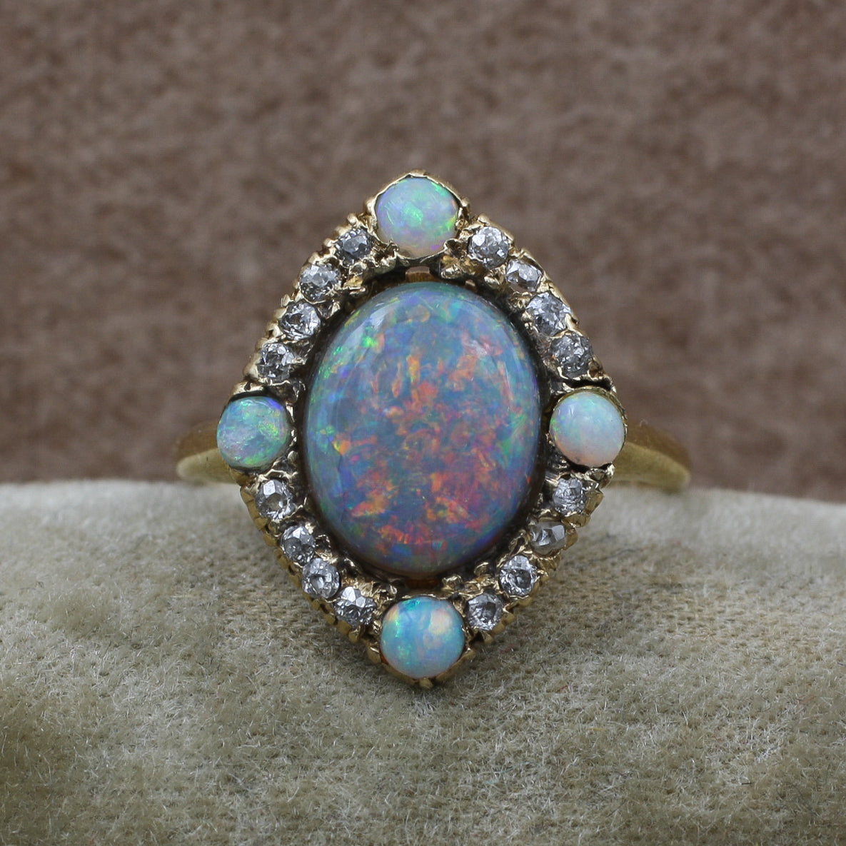 Black Opal and Old Mine Diamond Ring c1890