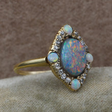 Black Opal and Old Mine Diamond Ring c1890