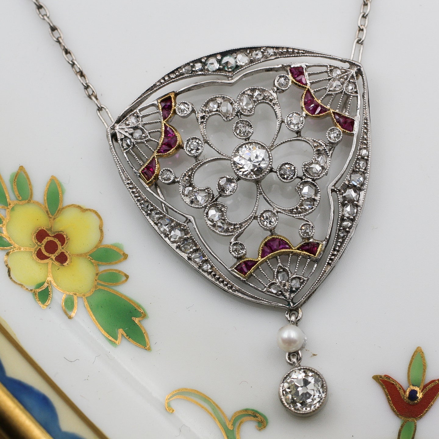 Edwardian Platinum Diamond and Ruby Necklace