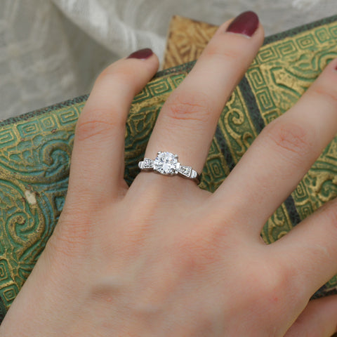 1940s Retro 14k 1.03ct GIA Certified Diamond Ring