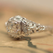 1920's White Gold and Diamond Filigree Ring