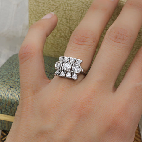 c1950 14k Retro Diamond Cocktail Ring