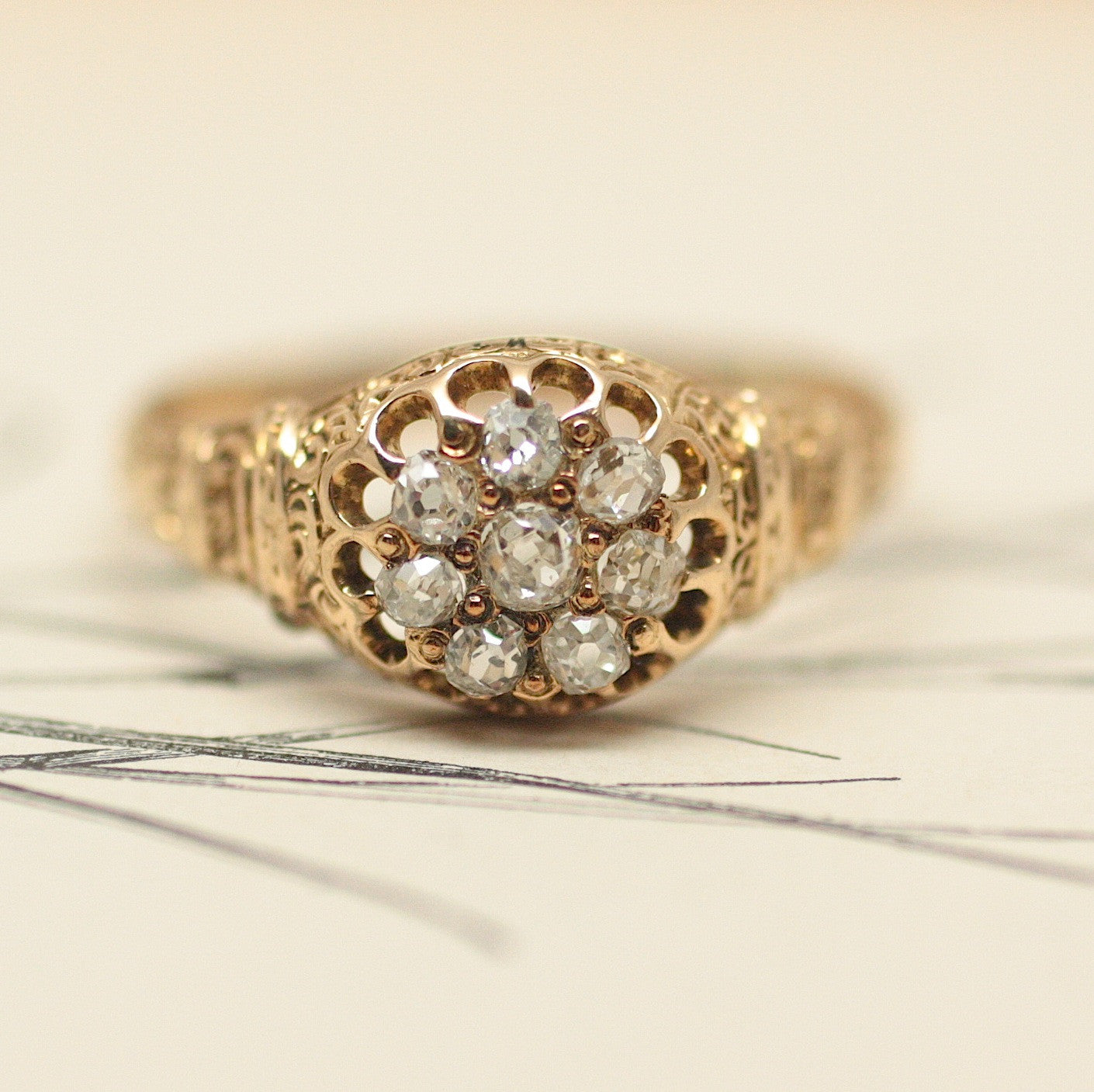 Circa 1870 Hand Carved Diamond Ring