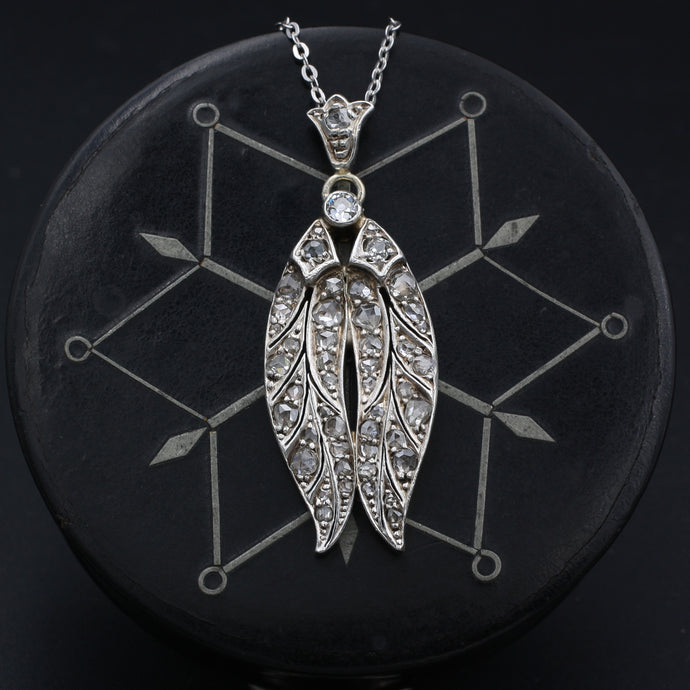 Rose Cut Diamond Feathers Pendant c1850