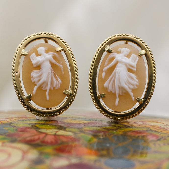 c1980 18k Italian Cameo Dancer Earrings