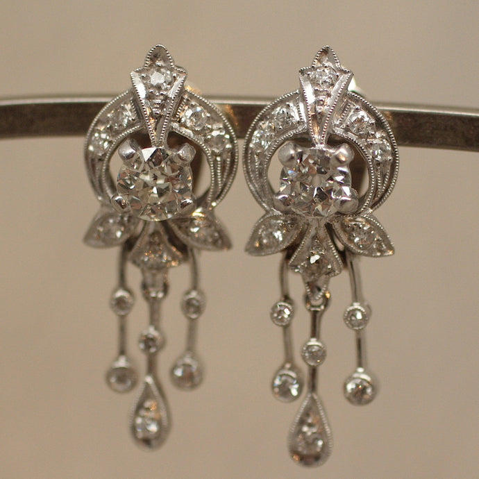 Circa 1920 Handmade Platinum & Diamond Earrings