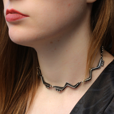 Midcentury Modernist Necklace by Ed Weiner (on Model)