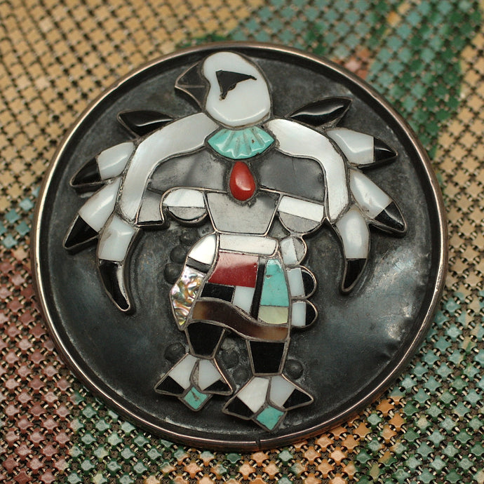 Circa 1950's 'Charles & Mary Ann Poncho' Zuni Mosaic Eagle Dancer Pin/Pendant