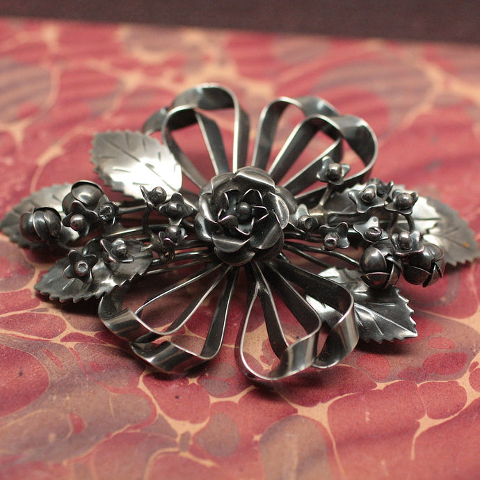 Circa 1940's Hobé Floral Sterling Brooch