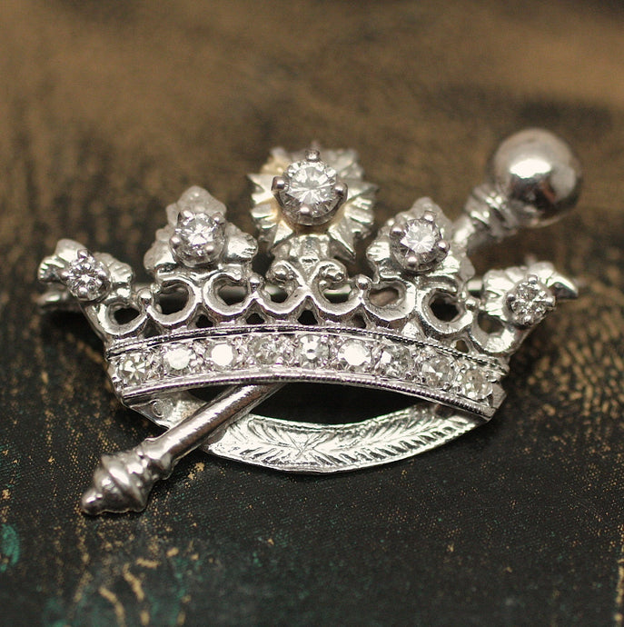 Circa 1930-1940 14K Diamond Crown Pin/Pendant