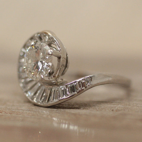 Circa 1950 Platinum & Diamond Swirl Ring