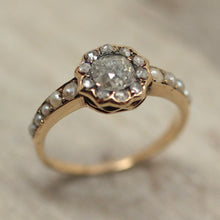 Circa 1880 Handmade 14K, Diamond & Pearl Ring