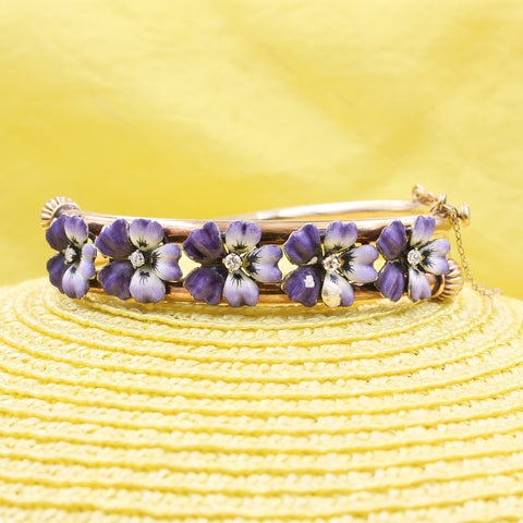 Art Nouveau Enamel Pansy Bangle