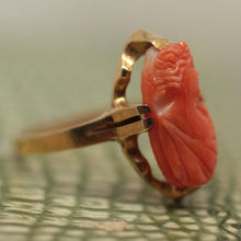 Circa 1930-1950 Carved Coral Cameo Ring