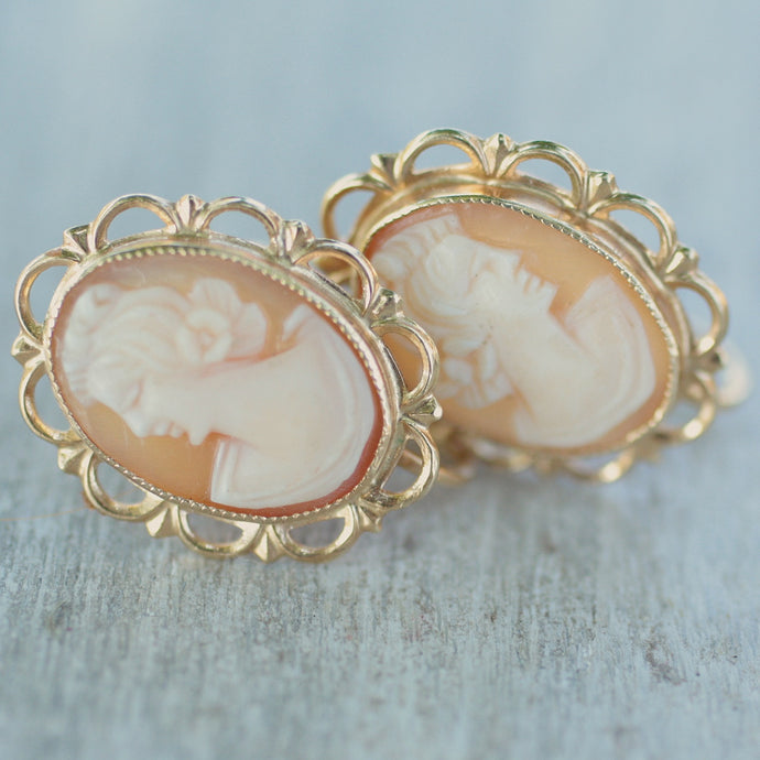 Circa 1950-1970 14K Cameo Earrings