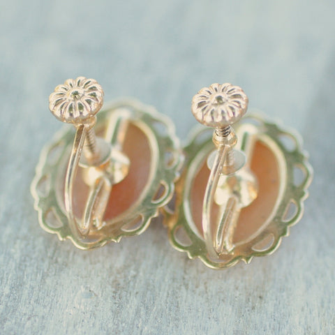 Circa 1950-1970 14K Cameo Earrings