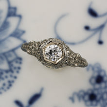 1920s 18k Filigree F VVS Diamond Ring