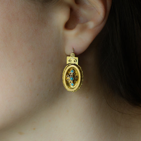 Victorian Persian Turquoise and Gold Dangle Earrings