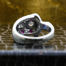 1930s 14k Diamond Ruby and Sapphire Cocktail Ring