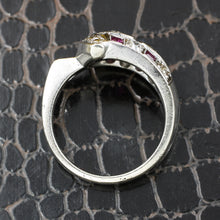 1930s 14k Diamond Ruby and Sapphire Cocktail Ring