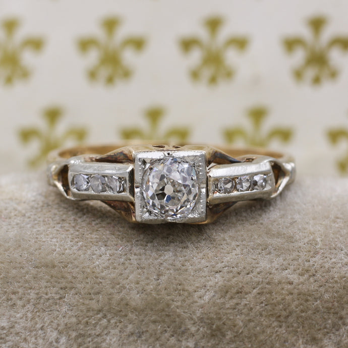 1930s Two-tone Old Mine Cut Diamond Ring
