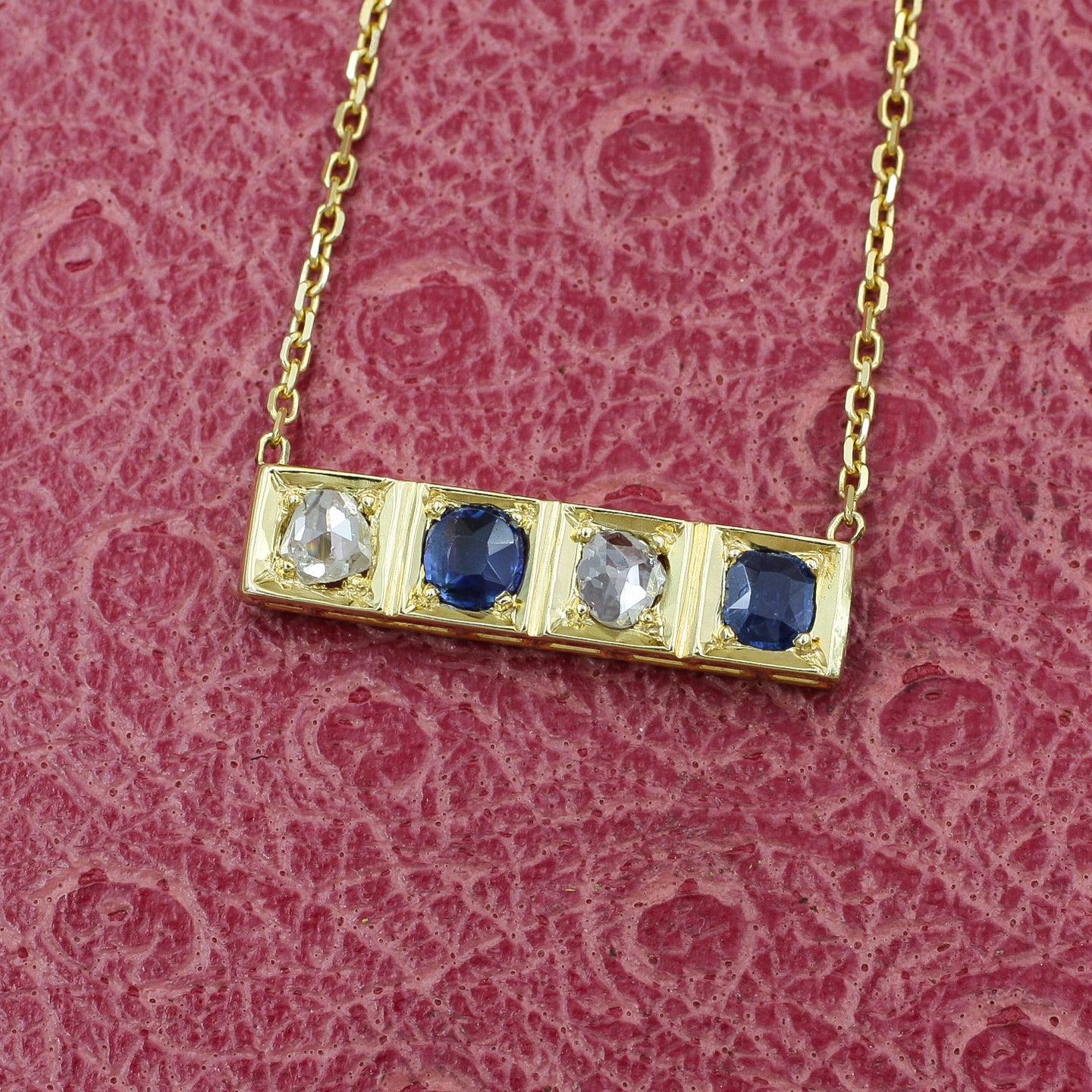 Rose-cut Diamond and Untreated Sapphire Bar Necklace