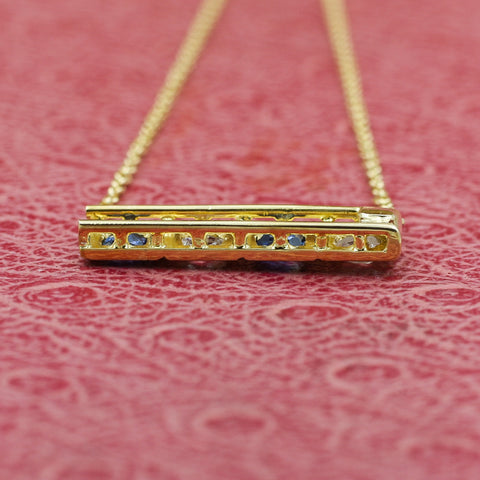 Rose-cut Diamond and Untreated Sapphire Bar Necklace