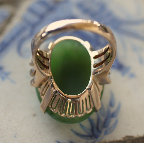 Circa 1930-1940's 18K Jade Ring