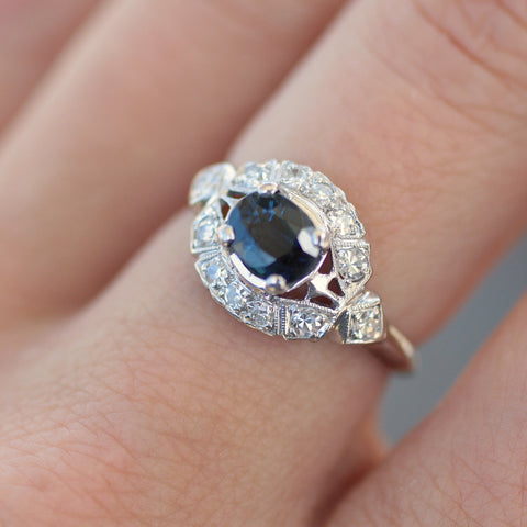 Circa 1950 Handmade Platinum Ceylon Sapphire Ring